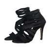 Kleid Schuhe 2024 Frauen Sommer Sexy Vielseitige Sandalen Schwarz Aushöhlen Elastische Römische High Heel Weibliche Club Party Dame