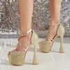 Liyke 2024 Gold Silver High Heels 섹시한 신발 패션 디자인 메쉬 두꺼운 바닥 플랫폼 펌프 샌들 여성 240320