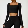 Lu Align Hoody Jas Dames Yoga Align T-shirt Sexy Crop Tops Top Hardloopshirts met lange mouwen Blootgestelde navel Sneldrogend Fitness Gym Sportkleding T-shirts Effen Sport Lem