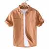 708 Summer New Fi Men's Couleur unie Simple Casual Cargo Shirt Teen Premium Lâche Blouse à manches courtes Confortable Tops quotidiens B8Dz #