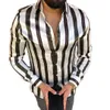 men's Striped Casual Shirts Streetwear Slim Fit Black White Lg Sleeve Shirt Tops Men Autumn Silk Satin Digital Printed Blouse n74b#
