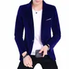 M-5xl NOWOŚĆ Gold Veet Men's Blazer Korean Fi Casual Slim Sul Chucil Dr Stage Performance Solid Color Blue Costume Homme M1KY#