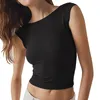 Koszulki damskie Kobiety bez rękawów bez pleców Top Solid Color Slim Fited Crop Tee (jasnoróżowy M)