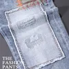 Gatastil fi män jeans retro ljusblå elastisk smal fit rippade jeans män lappar designer hip hop denim byxor hombre l7vn#