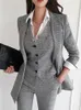 Mulheres Elegante Formal Busin Blazer 3 Peças Terno Escritório Trabalho Xadrez Jaqueta Colete Pantsuit Coreano Fi Feminino Roupas Vintage Z2Yb #