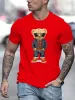 cool Teddy Bear Men's Trendy T-shirt For Summer Outdoor, Casual Mid Stretch Crew Neck Tee Short Sleeve Graphic Stylish Top v8Gz#