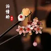 Hårklämmor Barrettes Vintage Woman Stick Chinese Style Flower Pearl Tassel Pin Handmased Black Wood Hairpin For Girls Frisyren Accesso Otgcs