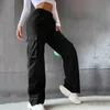 Kvinnor Casual Pants Fi Solid Overalls Fickor Hög midja Elastisk midja Löst lastbyxor Streetwear Högkvalitativa byxor 17FV#