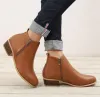 Buty 2020 Spring Women Kamety Boots Square Środkowy piętę Zip Buty Kobieta Specjowane buty palce Kobietowe niebieskie buty jesienne Plus Size 42 43