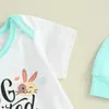 Conjuntos de roupas Bebê Menino Páscoa Outfit Manga Curta Bodysuit Ovo Romper Pant Set com Chapéu Nascido Infantil Roupas de Verão