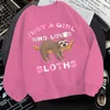 Herren-Kapuzenpullover, Sweatshirts, grafischer Damen-Hoodie „Just A Girl Who Loves Faultier“, niedliches Faultier-Sweatshirt mit langen Ärmeln, bedruckt, modischer Kapuzenpullover, Pullover für Damen, 24328