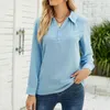 Women's Blouses Women Jacquard Casual Shirt Fashion Stand V Neck Solid Long Sleeve Loose Top Spring Summer Streetwear Workout Shirts