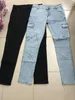 mens Cargo Jeans High Quality Mul-Pocket Blue Casual Denim Pencil Pants Slim Fit Vintage Black Hip Hop Streetwear Mans Trousers T5Cp#