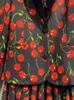 Рабочие платья SEQINYY, элегантный костюм, весенне-осенний модный дизайн, женский пиджак для подиума, кружевная плиссированная юбка, красная вишня, винтажный принт