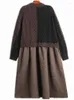 Sukienki swobodne Vintage unikalna modna mody panelowa sukienka kieszonkowa luźna pullover maxi kobiety 2024 wiosenna zima x708