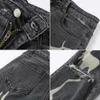 y2k retro sifreyr rippade hål jeans kvinnor fi tryck hög midja mager staplade denim byxor grå streetwear elastiska byxor v4pn#