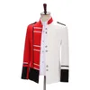 Masculino vermelho branco gola blazers tribunal dr cantor uniforme militar palco traje bar masculino anfitrião desempenho casaco fino 27Oy #