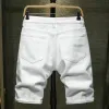 Novo Verão Boutique Cott Fi Rasgado Mens Casual Jeans Shorts Branco Preto Masculino Praia Shorts Elasticidade C02V #