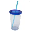 Mugs 710 ML 24 Oz Clear Plastic Double Wall Glass Straw Cap Leak-proof Coffee Cup With