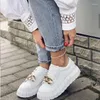 Scarpe casual Donna Comodo mocassino con piattaforma piatta Sneakers con catena in metallo vulcanizzato Donna Nero Bianco 43