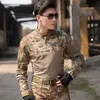 Chemise de combat tactique Hommes Lg manches Camoue Tee Battle Army T-shirts Cott Airsoft Paintball Forces spéciales CP v0Hd #