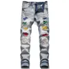 Drop Fashion Biker Jeans Mens Scredted Etchance Rathed Hip Hop Slim Fit Holes панк -джинсовые брюки 240415