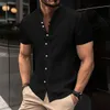 Alta qualidade masculina primavera / verão nova manga curta cott camisas de linho busin casual solto encaixe camiseta camisas top n1gL #