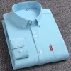 Herr Oxford LG Sleeve Shirts 100% Cott Solid Color Slå ner krage Regular Fit Daily Men Clothing Easy Care Shirts For Man Y60o#