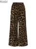 fi Vrouwen Luipaardprint Broek Sets ZANZEA Casual Losse Tops en Broek Outfits 2023 Herfst Wijde Pijpen Broek Vrije tijd Tweedelige Sets Q16g #