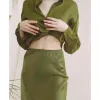 カーブカットと優雅な緑の弾性ウエストとフィッシュテールハーフスカートを備えた砂洗浄銅アンモニアシルク女性スカート