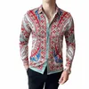 men's Ethnic Floral Shirts Dr Casual Lg Sleeved Slim Fit Royal Banquet Blouse Men Autumn Prom Party Camisas Para Hombre f2Yh#