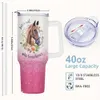 1pc, 40oz Horse Funny Imprimer en acier inoxydable Affaim Isulé Isulaté avec couvercle - parfait pour les boissons d'hiver d'été, les voyages en plein air, la Saint-Valentin et l'anniversaire