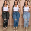 Frauen Hosen Mode Knie Aushöhlen Zerrissene BuLifted Dünne Bleistift Jeans Stretch Diagonal Schnalle Hohe Taille Denim Frauen Streetwear