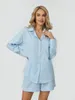 Home Clothing Womens Striped 2 -teilige Outfits Langarmbutton Down Shirts Boxer Shorts Set Loungewear Tracksuit