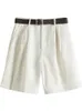 FSLE 100 Katoen Casual Witte Denim Korte Zomer Sexy Hoge Taille Shorts Jeans Vrouwelijke Vintage Riem Losse 2023 240325