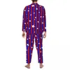 Accueil Vêtements Ensembles de pyjama étoiles et rayés Rouge Bleu Vêtements de nuit romantiques Couple Manches longues Casual Quotidien Costume Deux Pièces Grande Taille 2XL