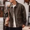 vintage Patch Pockets Cargo Shirt Mens Jackets Casual Lg Sleeve Butt Lapel Jacket Coat Streetwear Men Clothes Outerwear Fall b2xy#