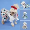 Одежда для собак Красивое клетчатое платье с бантом для домашних животных и кошек Удобная рубашка Повседневная одежда