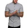 men Shirt Solid Color Soft Fabric Close-fitting Gentle Anti-pilling Stand Collar Slim Fit Short Sleeves Single-breasted Summer T E5H5#