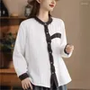 Bluzki damskie Johnature Women vintage bawełniane koszule i szczyty guziki długi rękaw sprężyna 2024 Kolor patchworki luźny chiński styl
