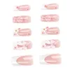 False Nails Elegant Square Press On Long Pink With Flower Bowknot Artificial Tips For Women And Girl