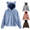 autumn Winter Women Teddy Hoodies Winter Women Lg Sleeve Bear Ear Hood Sweatshirt Cute Plush Warm Casual Hoodie Thick Warm Top O3Ve#