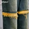 inflatie Wed Distred Fringe Jeans Heren Gescheurde denimbroek met rechte pijpen t0Cx#
