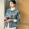 Roupas étnicas 2024 Tradicional Chinês Qipao Blusa Nacional Flor Bordado Mulheres Outono Tangsuits Top Elegante Diário Casaco Azul