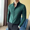 Style chinois Chemise à col debout pour hommes Couleur unie Casual Busin Dr Chemises Lg Manches Slim Social Party Tuxedo Blouse D3Ww #