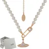 Saturn-Halskette mit gebogenem Stift, Perlen-Diamant-Tennis-Halskette, Damen-Silberketten, Vintage, trendiger Stil, Design mit Box287q