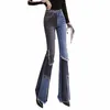 Vintage Ctrast Patchwork Flear Dżinsy Panie rozciągają chude butowe spodnie Małmer Fi Dżinsowe spodnie dla kobiet u6lr#