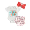 Ensembles de vêtements nés bébé fille vêtements de baseball tenue balle de jeu à manches courtes barboteuse imprimé short bandeau cuet 3 pièces ensemble