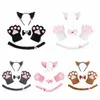 women Cat Maid Cosplay Costume Plush Ear Bell Headband Bow Tie Choker Gloves K6vs#