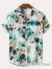 Nowe letnie mężczyźni fi hawajska koszula wakati męska vintage plażowa koszula tyłek z krótkim rękawem odzież swobodna codzienna streetwear J52Q#